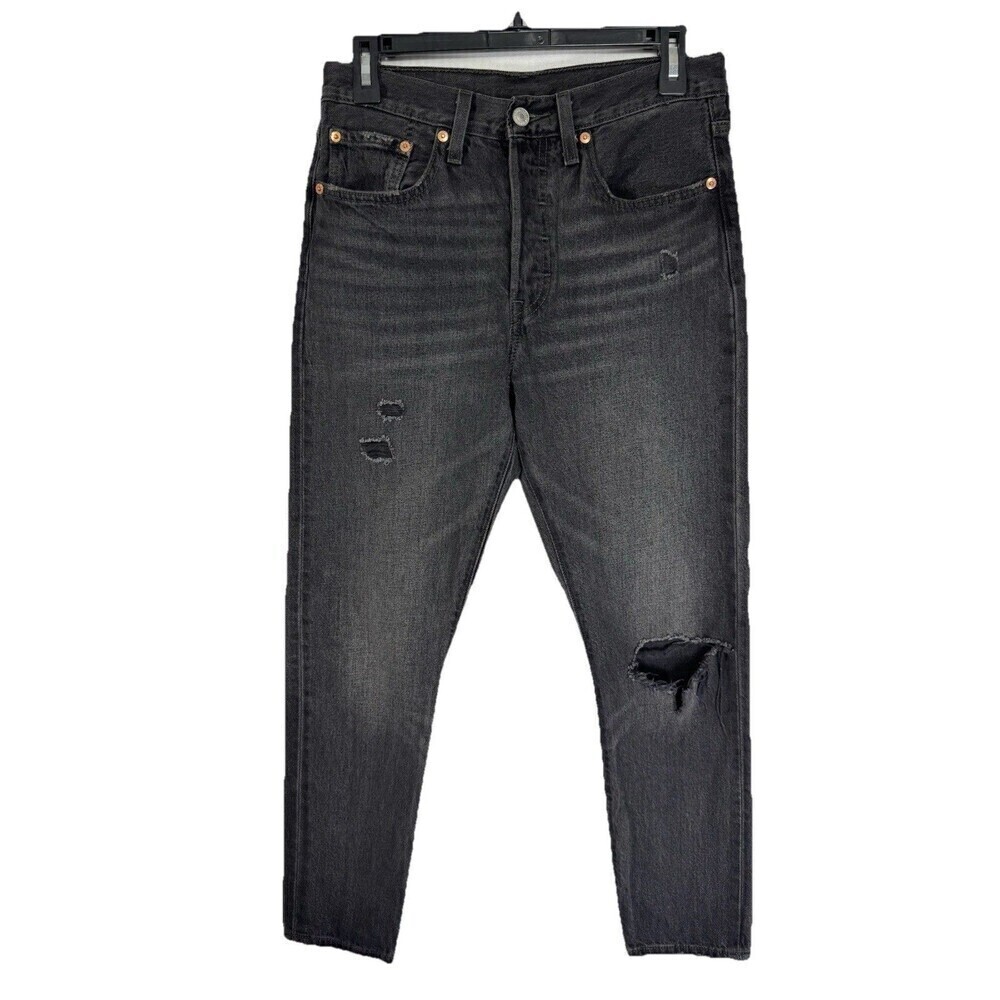 Levis 501 xx Skinny Jeans Womens 27x28 Black Button Fly Denim Distressed Cotton